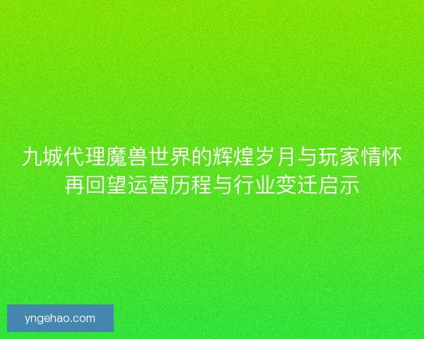 九城代理魔兽世界的辉煌岁月与玩家情怀再回望运营历程与行业变迁启示